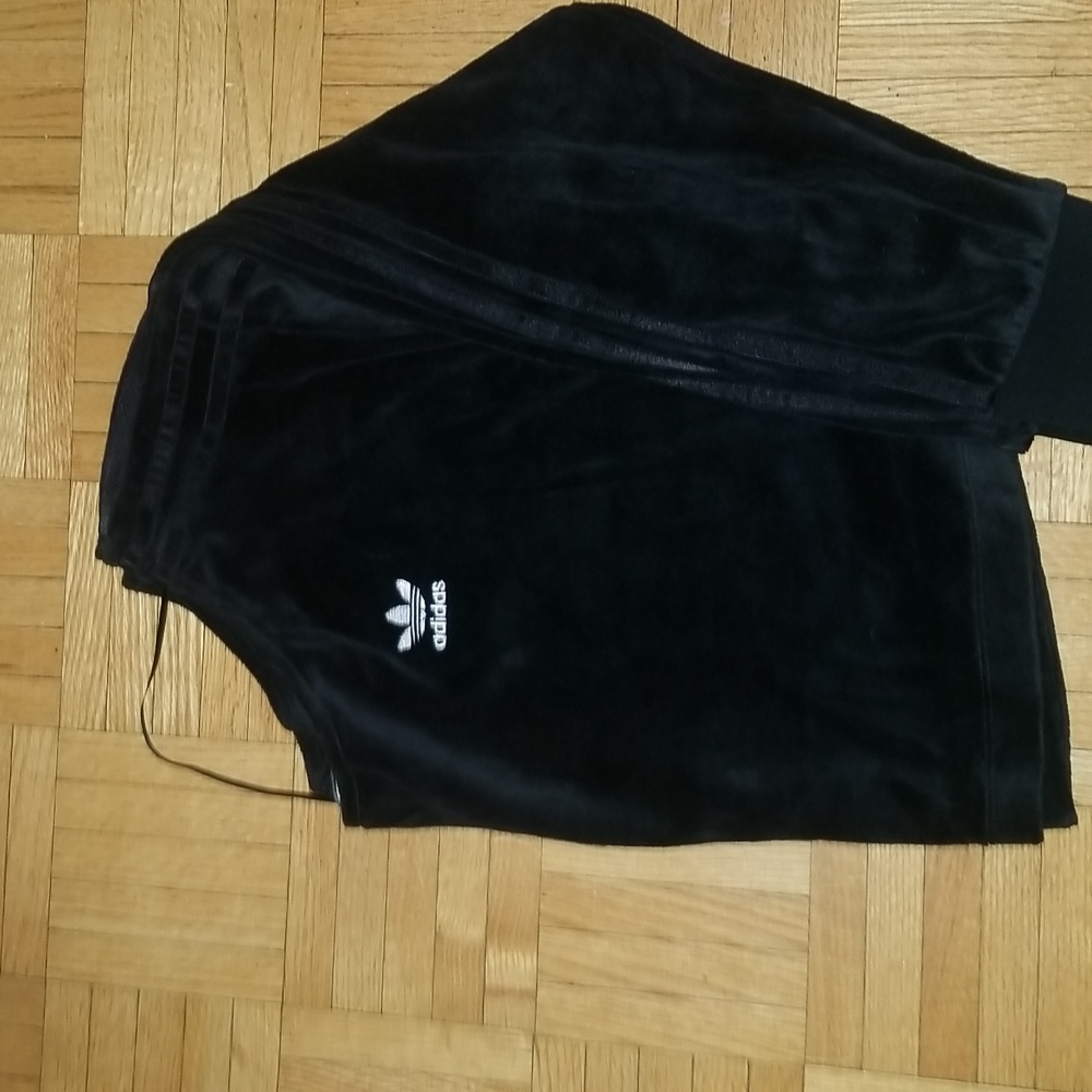 Brand new never worn velor,  cropped  off the shoulder Adidas sweater